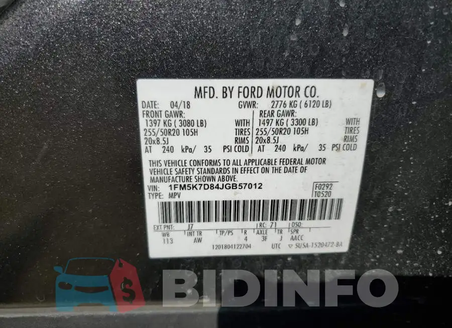 1FM5K7D84JGB57012 Photo# 14