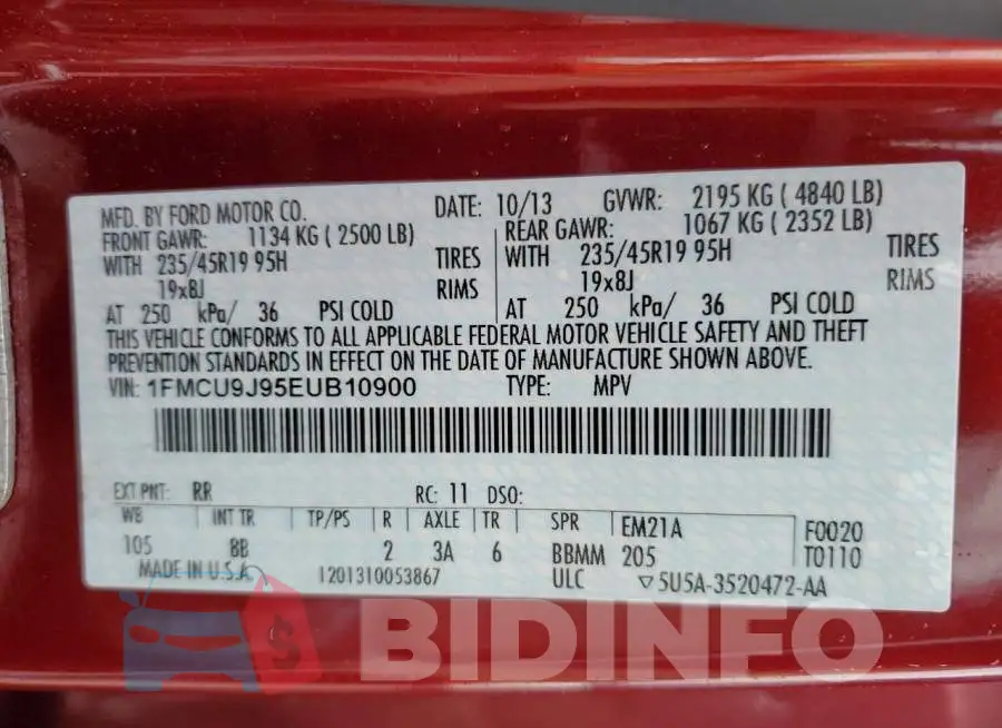 1FMCU9J95EUB10900 Photo# 13