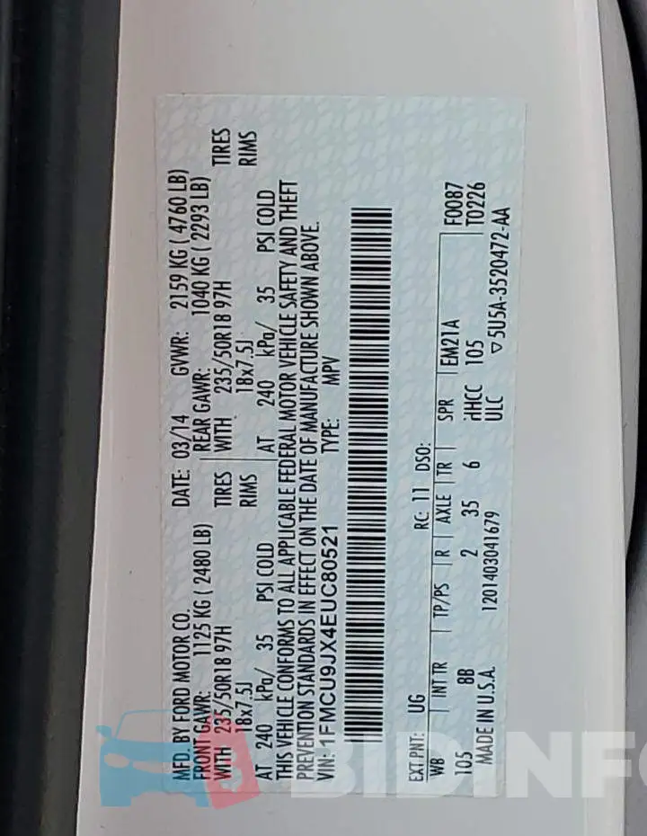 1FMCU9JX4EUC80521 Photo# 12
