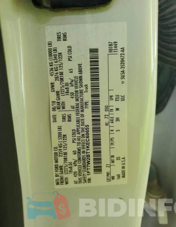 1FT7W2BT1KEC60655 Photo# 12