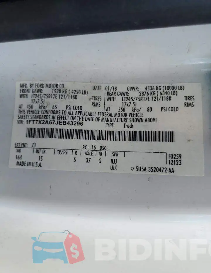 1FT7X2A67JEB43296 Photo# 12