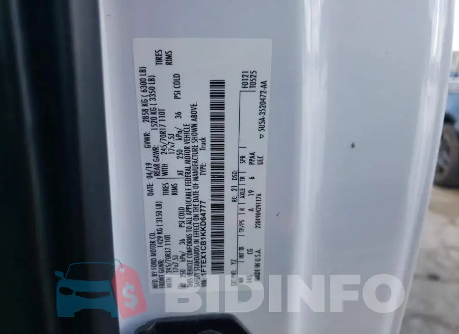 1FTEX1CB1KKD64777 Photo# 12