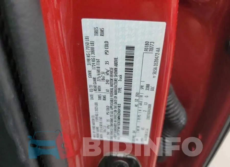 1FTFW1E83MKD69183 Photo# 12