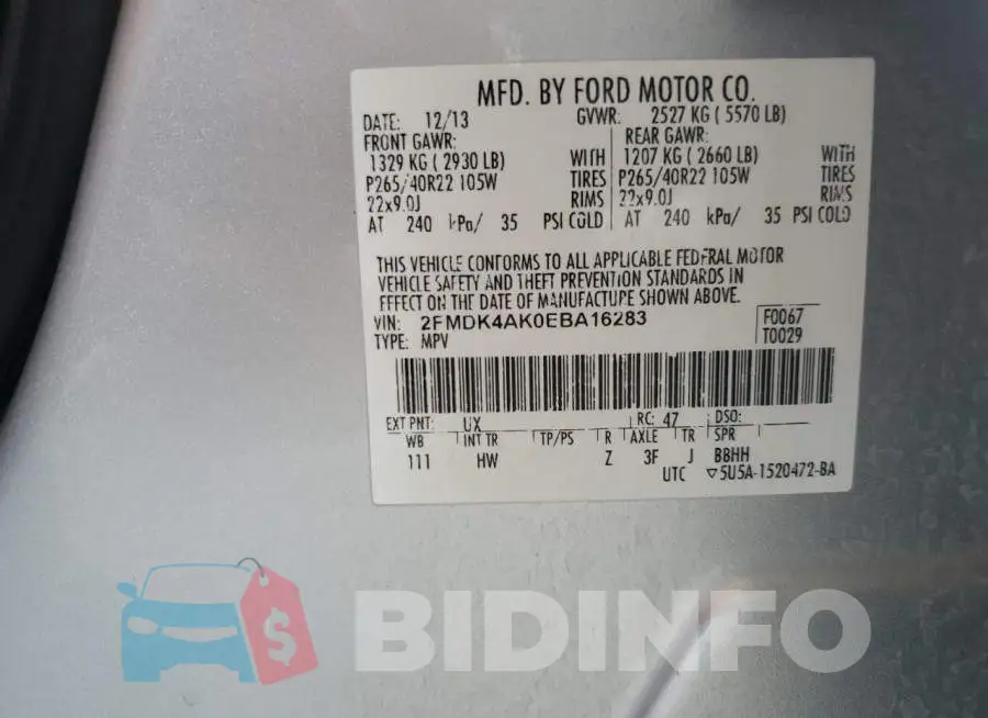 2FMDK4AK0EBA16283 Photo# 12