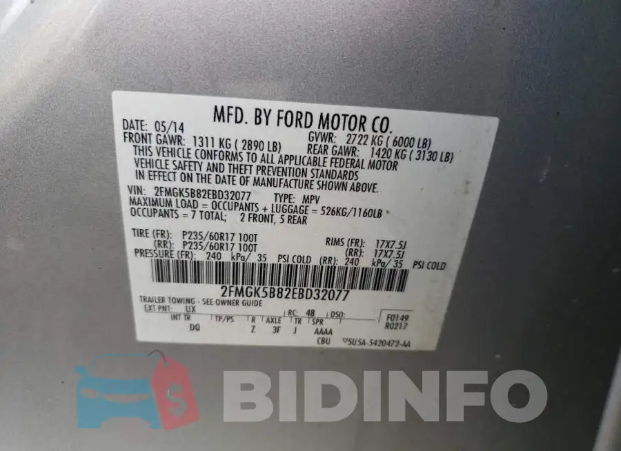 2FMGK5B82EBD32077 Photo# 13