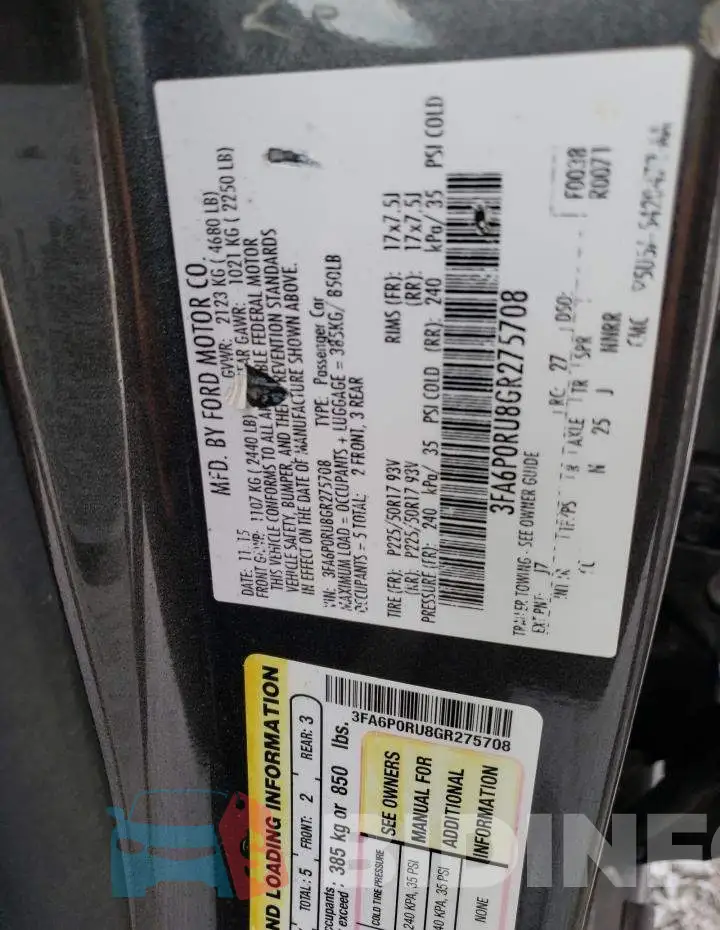 3FA6P0RU8GR275708 Photo# 12