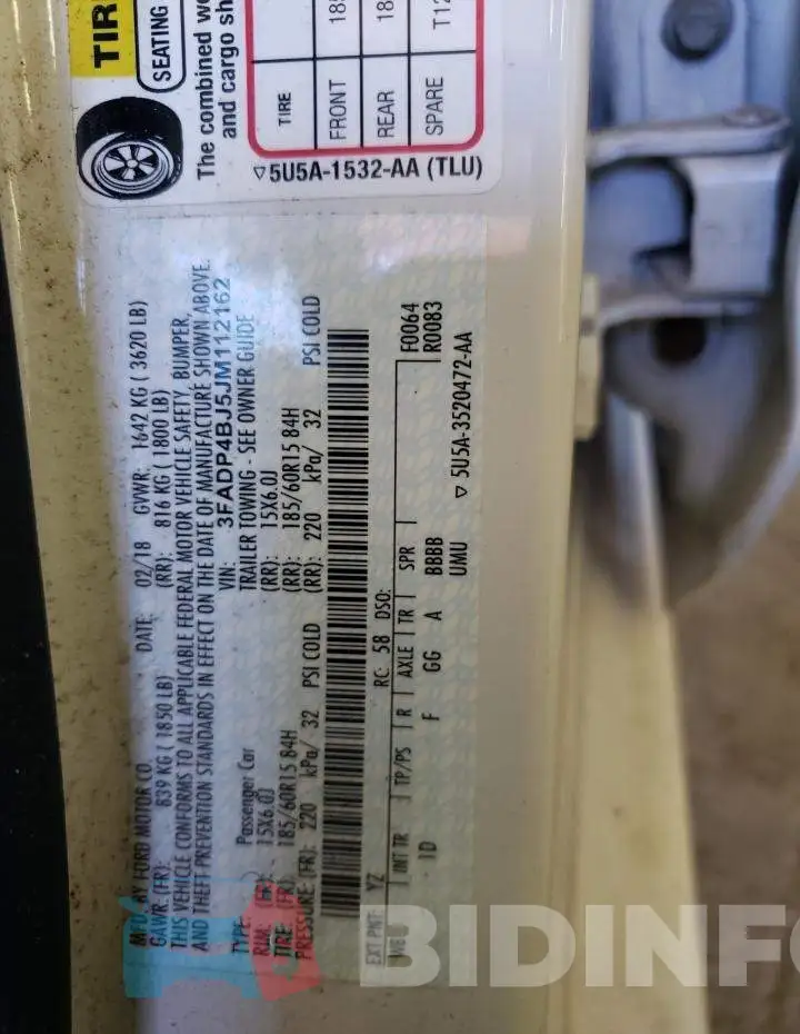 3FADP4BJ5JM112162 Photo# 12