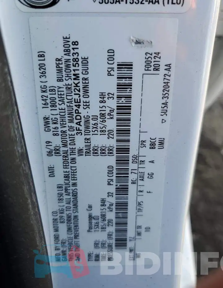 3FADP4EJ2KM158318 Photo# 12
