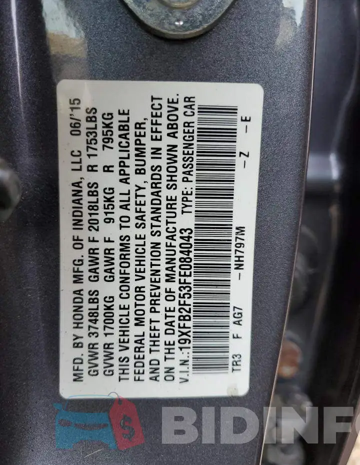 19XFB2F53FE084043 Photo# 13