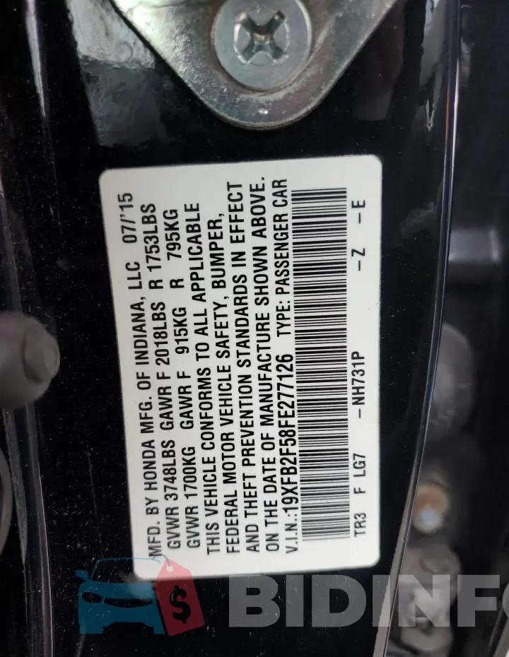 19XFB2F58FE277126 Photo# 12