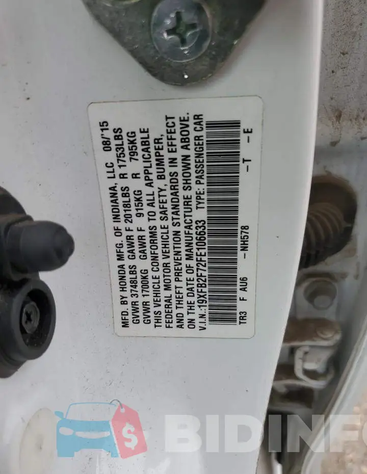 19XFB2F72FE106633 Photo# 12
