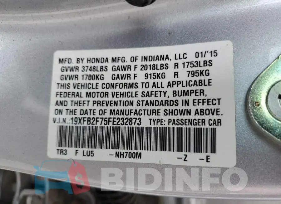19XFB2F75FE232873 Photo# 12