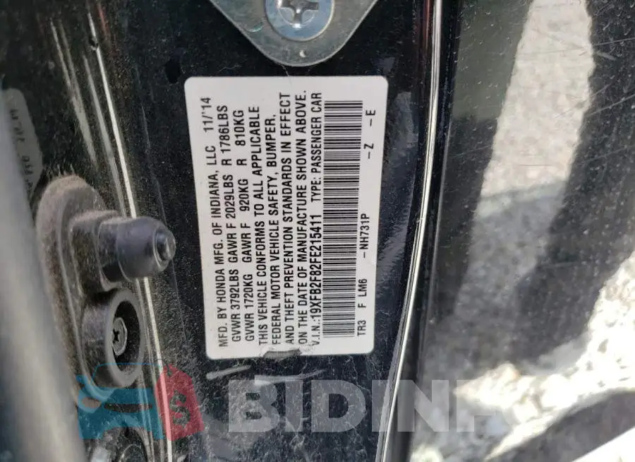 19XFB2F82FE215411 Photo# 13
