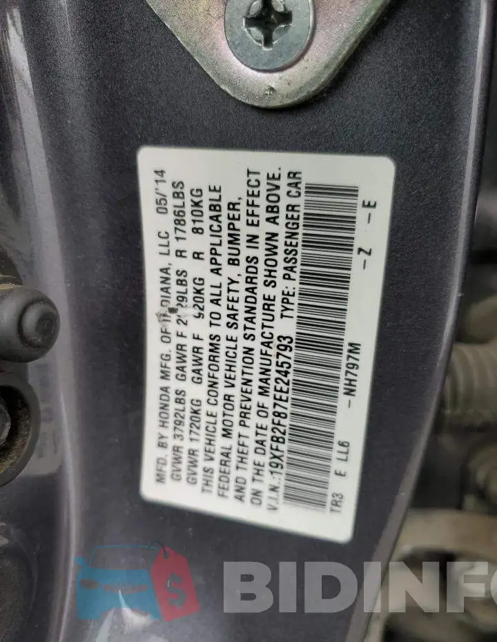 19XFB2F87EE245793 Photo# 12