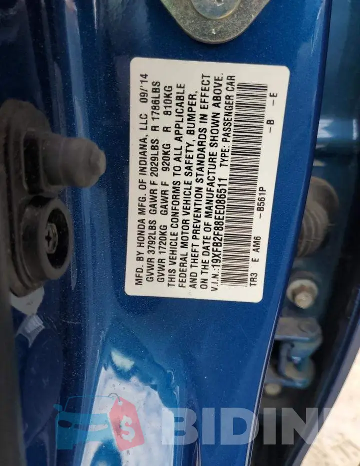 19XFB2F88EE086511 Photo# 13