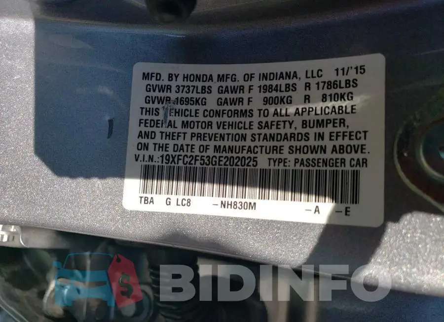 19XFC2F53GE202025 Photo# 13