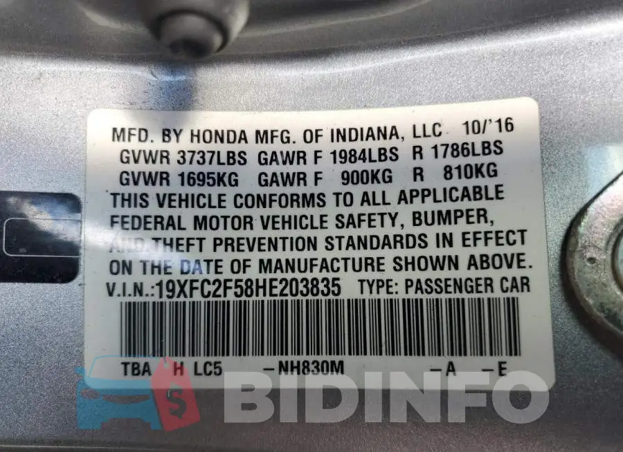 19XFC2F58HE203835 Photo# 12