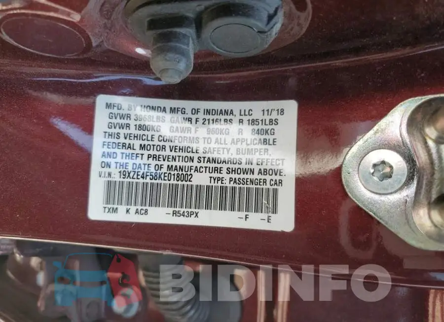 19XZE4F58KE018002 Photo# 12
