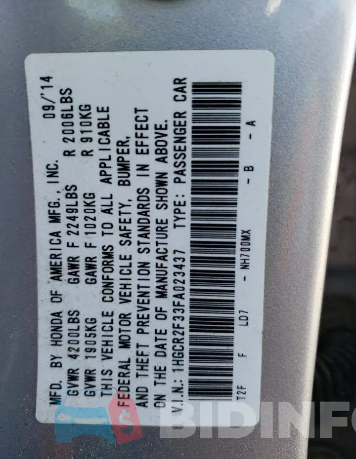 1HGCR2F33FA023437 Photo# 12
