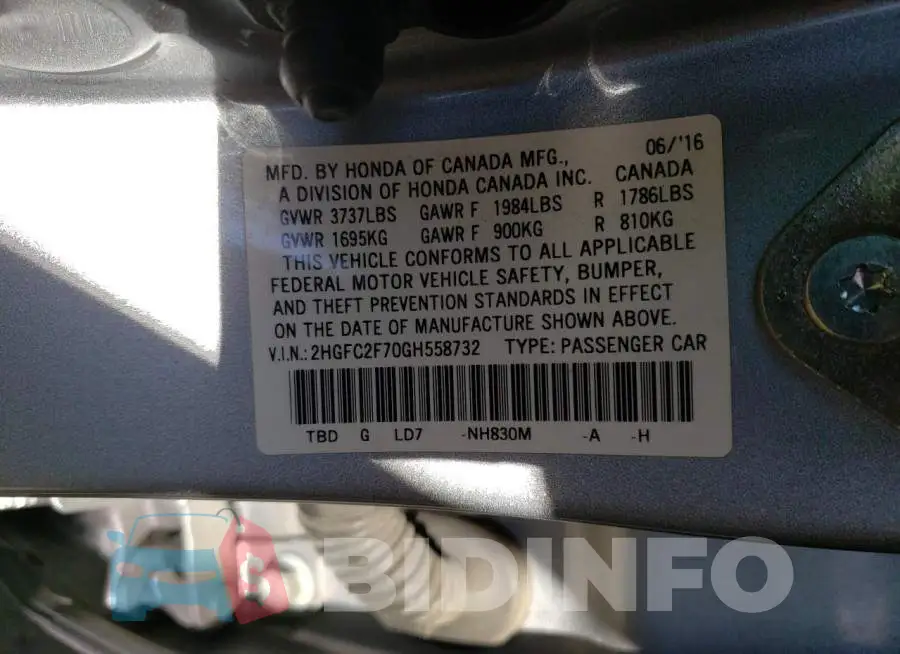2HGFC2F70GH558732 Photo# 12