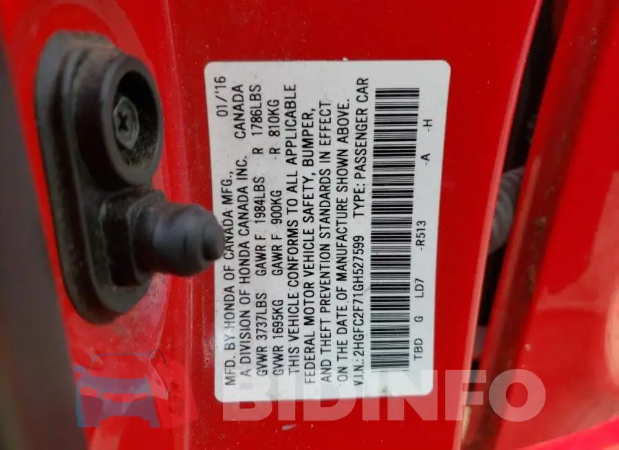 2HGFC2F71GH527599 Photo# 12