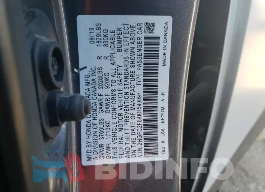 2HGFC2F84KH590097 Photo# 12
