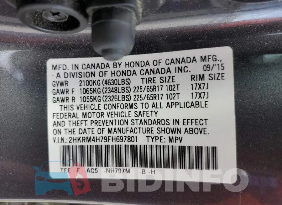 2HKRM4H79FH697801 Photo# 13