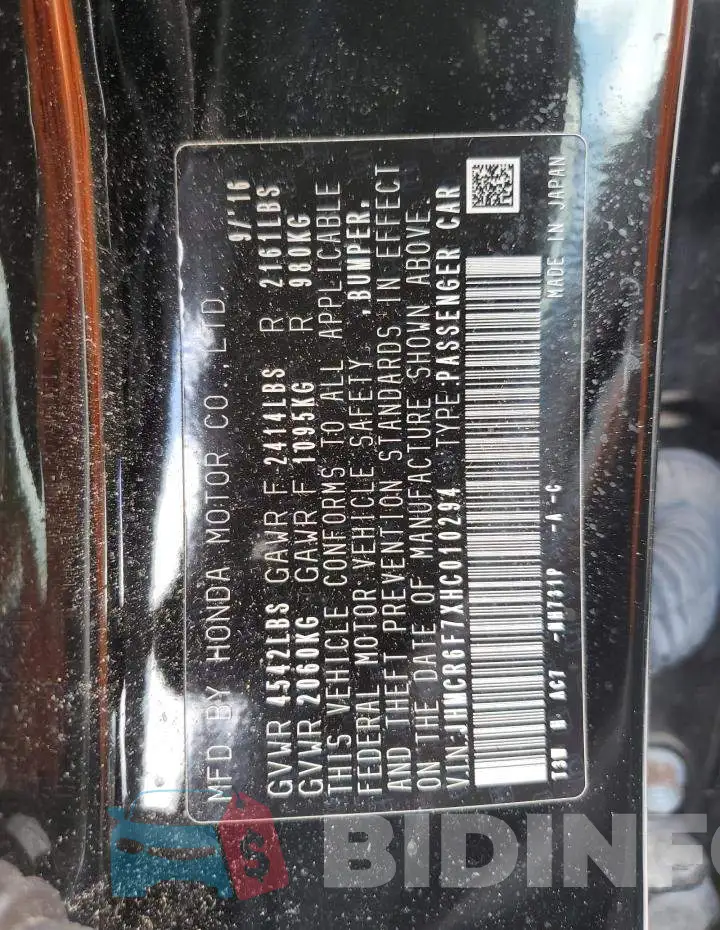 JHMCR6F7XHC010294 Photo# 12