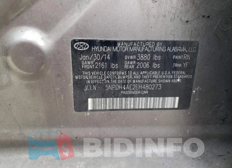 5NPDH4AE2EH480273 Photo# 13