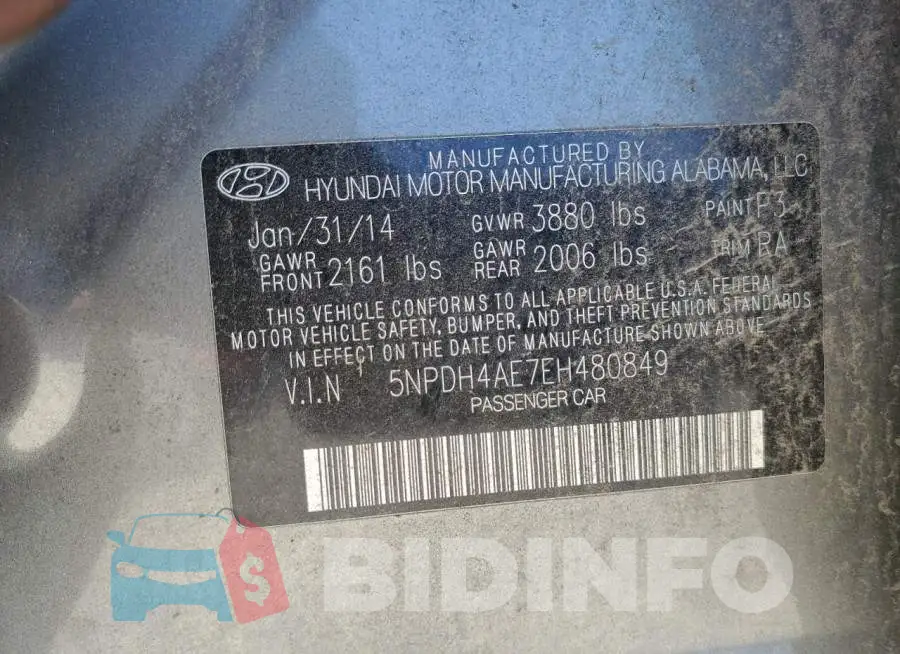 5NPDH4AE7EH480849 Photo# 12