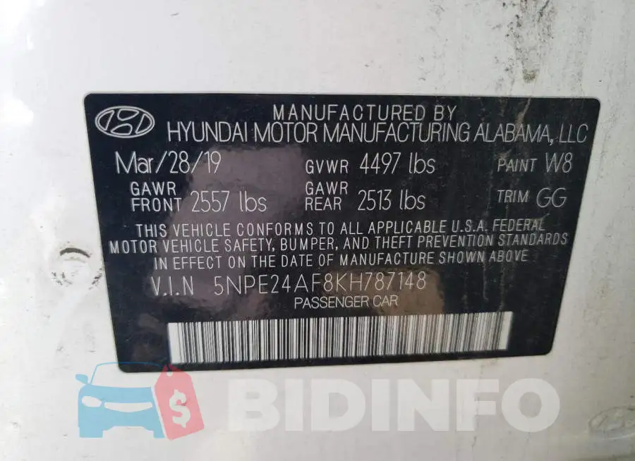 5NPE24AF8KH787148 Photo# 12