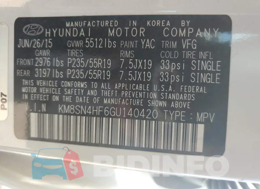 KM8SN4HF6GU140420 Photo# 13