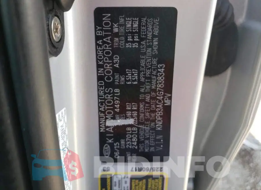 KNDPB3AC4G7838343 Photo# 13