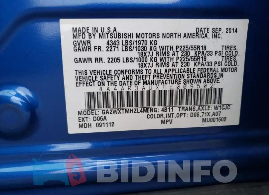 4A4AR3AUXFE009502 Photo# 14