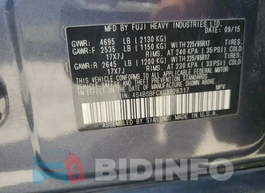 4S4BSBFCXG3228317 Photo# 13