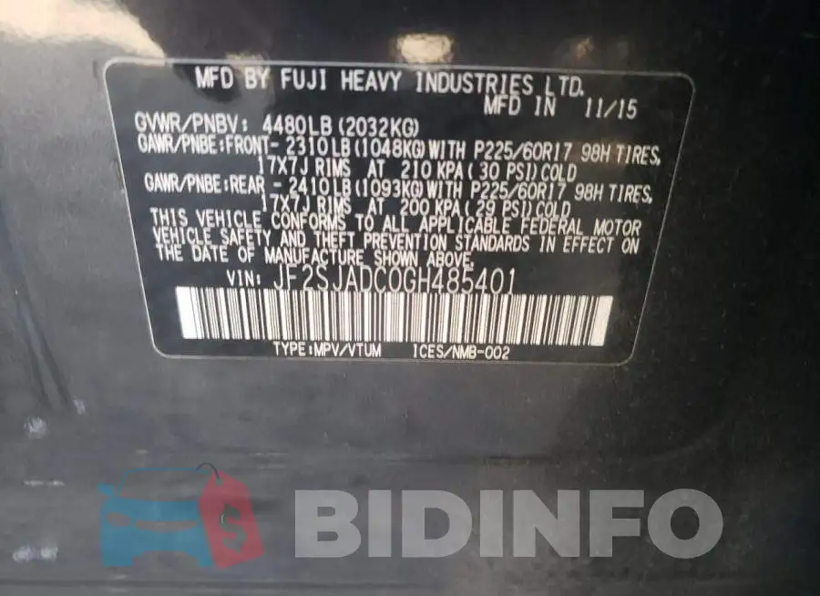 JF2SJADC0GH485401 Photo# 13