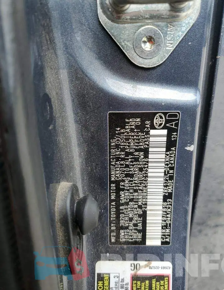 2T1BURHE5EC125476 Photo# 13