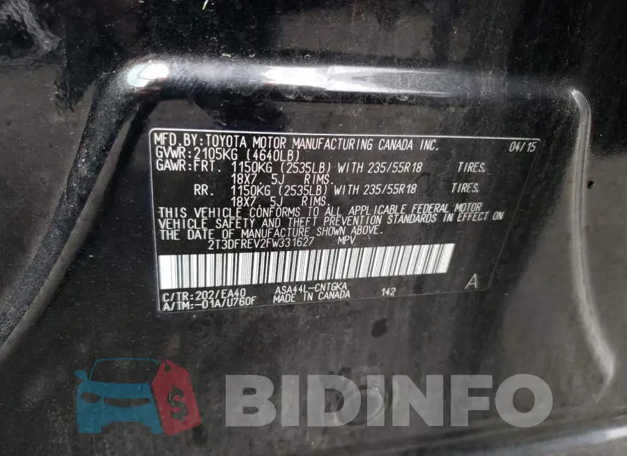2T3DFREV2FW331627 Photo# 13