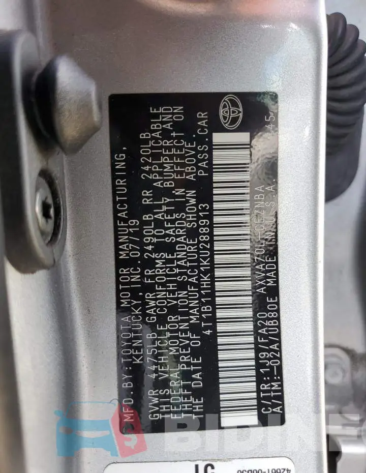 4T1B11HK1KU288913 Photo# 13