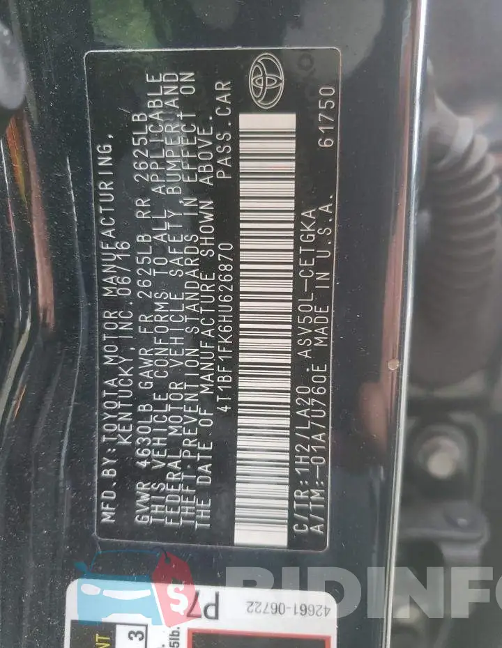 4T1BF1FK6HU626870 Photo# 12