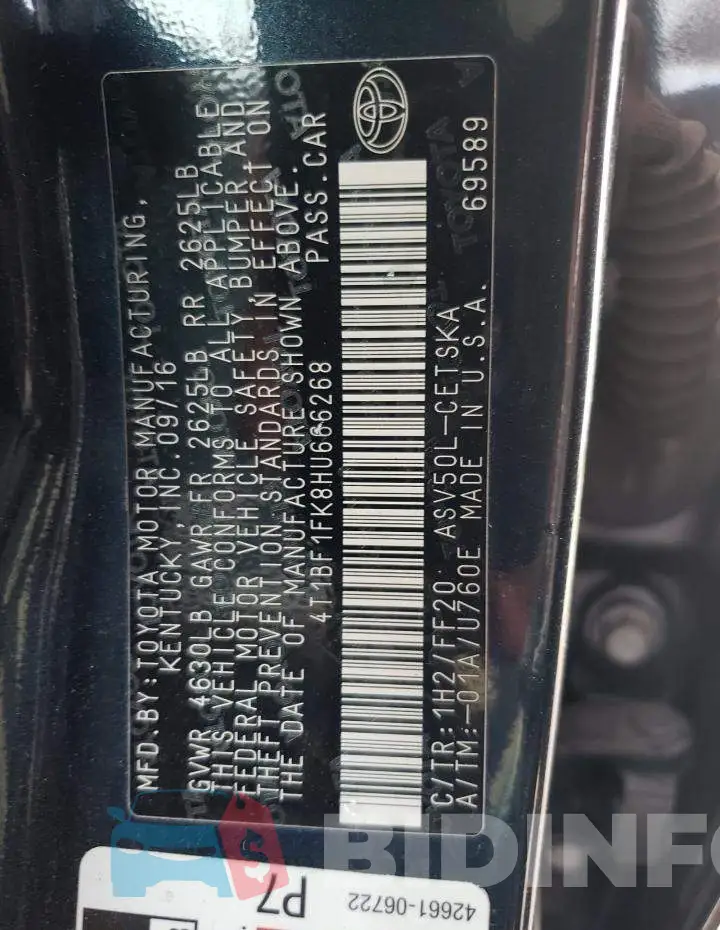 4T1BF1FK8HU666268 Photo# 12