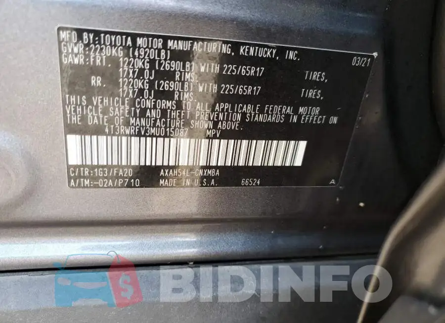 4T3RWRFV3MU015087 Photo# 12
