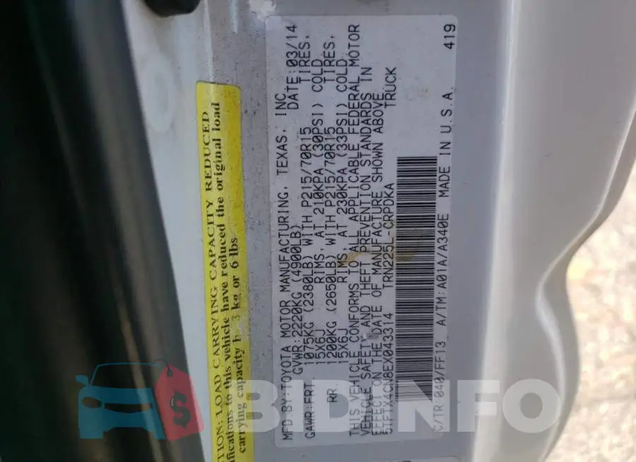 5TFTX4CN8EX043314 Photo# 12