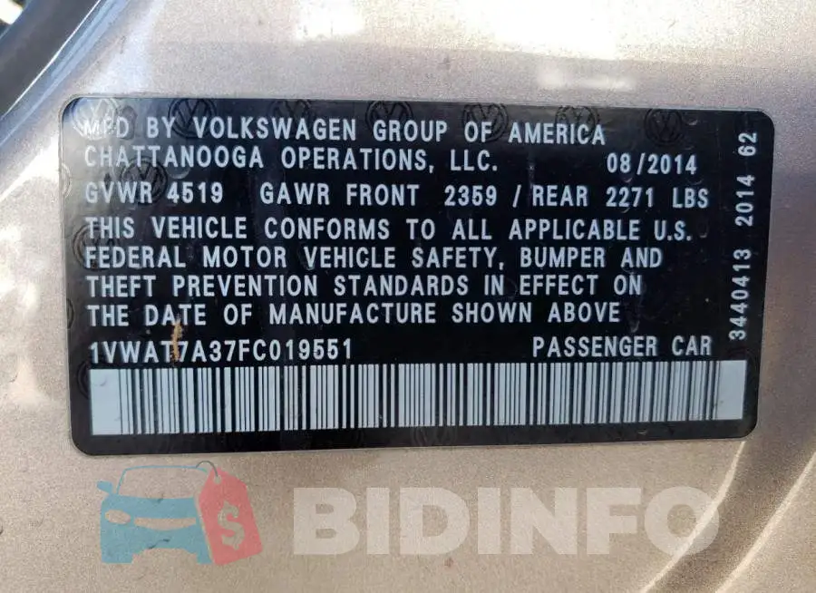 1VWAT7A37FC019551 Photo# 13