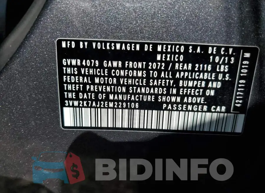 3VW2K7AJ2EM229106 Photo# 12