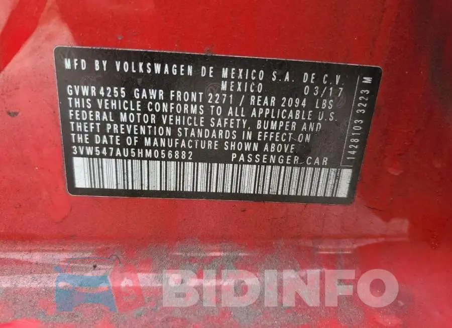 3VW547AU5HM056882 Photo# 12