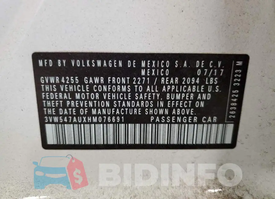 3VW547AUXHM076691 Photo# 12
