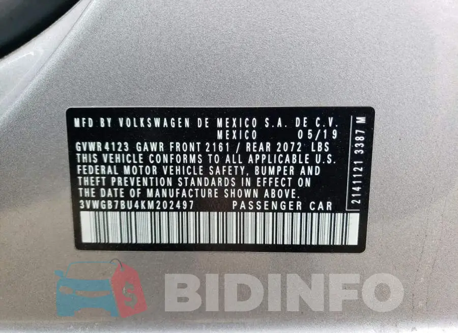 3VWGB7BU4KM202497 Photo# 12