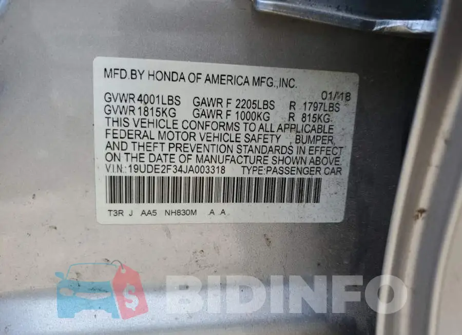 19UDE2F34JA003318 Photo# 12