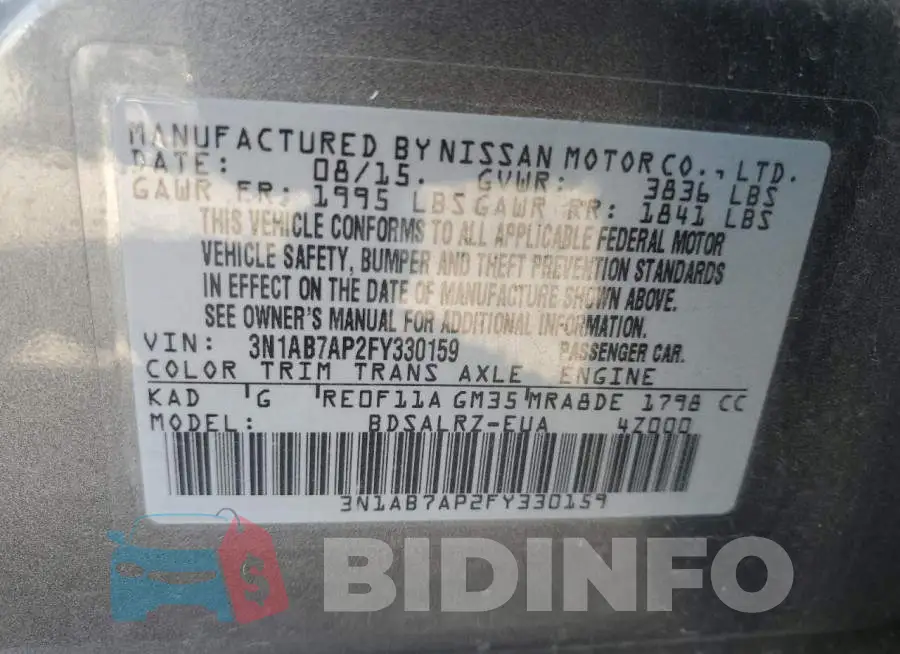 3N1AB7AP2FY330159 Photo# 13
